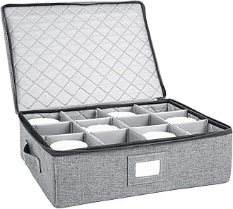Cup and Mug Storage Box, Holds 12 Coffee Mugs and Tea Cups, Fully-Padded Inside with Sturdy Construction (Grey)