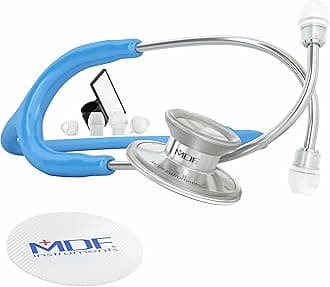 Acoustica Lightweight Stethoscope for Doctors, Nurses, Students, Home Health Use, Adult, Dual Head, Bright Blue Tube, Silver Chestpiece-Headset, MDF747XP14