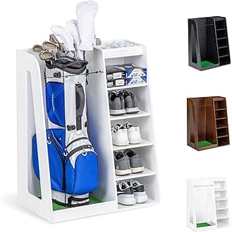 Premium Wooden Golf Bag Organizer and Storage Rack - Black, White or Brown Finish
