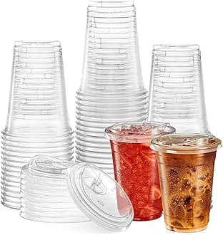 16 oz. Clear Cups with Strawless Sip-Lids, PET Crystal Clear Disposable 16oz Plastic Coffee Cups with Lids [50 Sets]