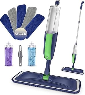 Dry Wet Mops for Floor Cleaning Microfiber Spray Mops - MEXERRIS Dust Hardwood Floor Mop with 2 Refillable Bottle and 5 Washable Microfiber Pads Flat Mop for Hardwood Laminate Home or Commercial Use