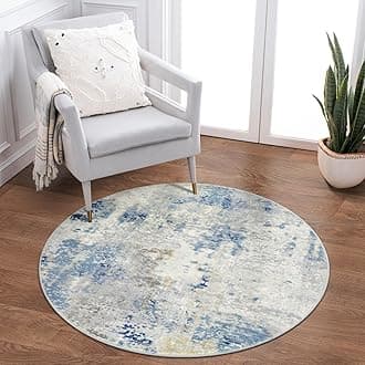 Modern Abstract Round Rug 3Ft, Blue Washable 3x3 Circle Rugs for Kitchen Entryway Soft Small Bedroom Mat Non Slip, Contemporary Indoor Floor Throw Carpet for Nursery Home Office
