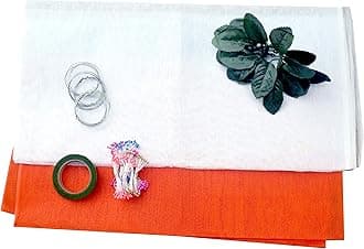 Sharad Craft Organdy Flower Making Kit Orange and White Organdy Cloth, 8 Pibs, 1 Green Tape, 8 Leaves 6 in 1, 5 Strong Wires (Multicolour)