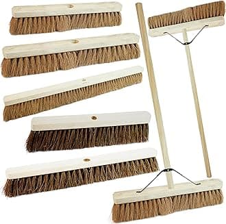 Indoor Outdoor Sweeping Brush With Long Handle Soft or Hard Bristle 18", 24" or 36" Home, Office, Garden, Garage & Yard Sweeping Broom (2, 36" Bassine Hard Bristle)