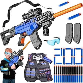 Toy Gun Automatic Sniper Rifle with Lanyard, Electric Realistic Toy Foam Blasters- 200 Darts, Tactical Vest Set, Scope and 2 Clips, Cool Toys for Kids Ages 8-12, Birthday Xmas Gifts for Boys