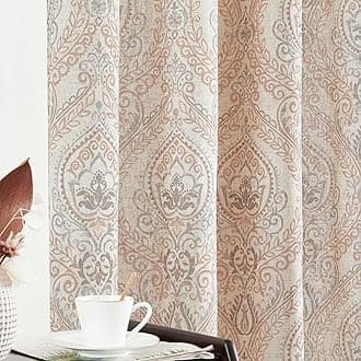 jinchan Damask Print Curtains for Living Room Drapes Multicolor Medallion Flax Window Curtain Panels for Bedroom 2 Panels 63 Inch Long Taupe