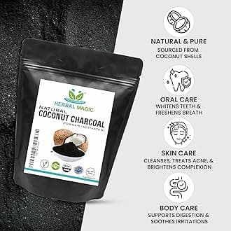 Herbal Magic Activated Coconut Charcoal Powder Food Grade Quality Excellent Detoxifying, Cleansing Properties Naturally Supports Skin, Body Care & Oral Care,UKAS LAB Tested in The UK-100g