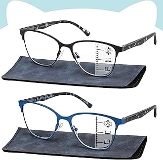 Progressive Multifocal Reading Glasses Women Cat Eye No Line Multifocus Transition Blue Light Reader Lady Metal Frame