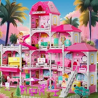 Villa Girls Toys for Kids Ages 2 3 4 5 6 7 - DIY Toys with 2 Dolls, Indoor 4-8 Year Old Girl Birthday Gifts, Pretend Playset with Accessories and Furniture, Outdoor Play for Toddlers