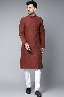 LATEST CHIKAN Men's Cotton Regular Textured Long Kurta Full Sleeves - Casual Ethnic Wear