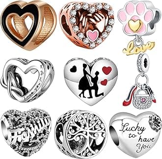 awaFanee9 Pack Silver Spacer Beads Charms fit Pandora Bracelet CZ Pendant Set