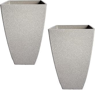 RUBBER BOND Plant Pots 2 Pack - Modern Indoor/Outdoor Planters for Home Decor - Weather-Resistant Large Flower Pots - Lightweight 22 Inches Tall Planters - Grey Concrete Color Square Pots for Plants