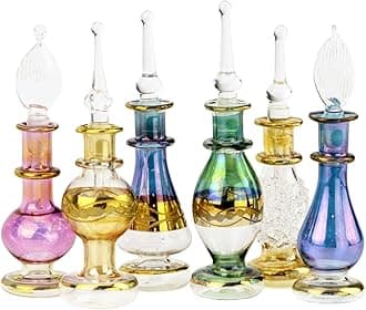 NileCart Egyptian Perfume Bottles Wholesale Set Of 12 Size 2' (5 cm) mouth-blown with handmade golden Egyptian decoration for Perfumes & Essential Oils