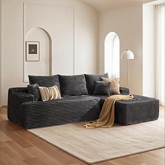 104" Cloud Sectional Couch with Comfy Chaise, Boneless L Shape Sofa with Deep Seat, Minimalist Modular Couches Sleeper for Living Room Bedroom Apartment Lounge,Gray