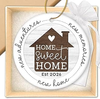HEXMOZ New Home Gift Ideas - New Home Ornament 2026 - Best Housewarming Gifts 2026 - House Warming Gifts for Owners, Couples, Men, Women - First House Ornament, Our First Christmas Ceramic Keepsake