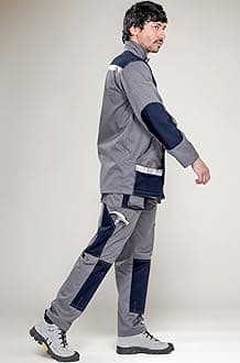 aipan Industrial Boiler Suit | 2-Piece Workwear Coverall for Men | 220 GSM Cotton | Multiple Pockets | Safety Uniform for Factory, Workshop, Welding – Grey with Neon Strips