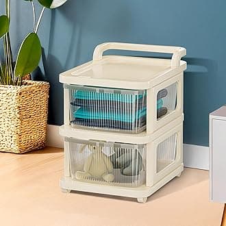 Kuber Industries 2 Layer Plastic Modular Storage Drawer Organizer with Wheels | Chest of Drawer Storage Box for Living Room, Office, School and Home | Toys Organiser for Kids Room | Transparent Ivory
