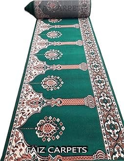 faiz carpet Washable JANAMAZ Prayer Carpet Rolls for MASJID (Mosque) & Gallery Runner Carpet with 0.5 INCH Thickness 4 x 10 Feet