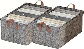 House of Quirk Durable Linen Closet Organizers and Foldable Flip Storage Baskets, Rectangle Storage Boxes for Pants, Shirt, Sweaters, Bra Panty, Socks (Pack 2, Dark Grey), Clothing