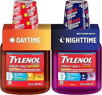 Tylenol Cold + Flu Severe Daytime & Nighttime Liquid Cough Medicine with Acetaminophen Pain Reliever & Fever Reducer, Nasal Decongestant & Antihistamine, Value Pack, 2 ct. of 8 fl. oz
