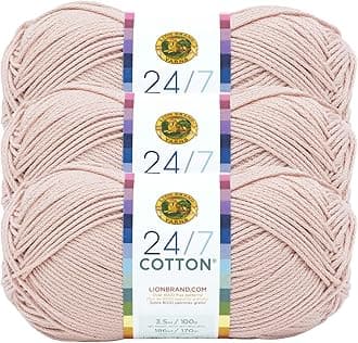 24/7 Cotton Mercerized Lightweight Yarn for Knitting, Crochet, and Crafts, Beechnut, 3 Pack, 186 Yards of Natural Fiber for Breathable Tops, Durable Bags, and Easy-Care Dish Cloths