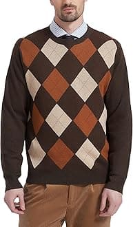 Kallspin Men's Crewneck Argyle Knit Jumpers Wool Blend Long Sleeve Sweater Pullovers