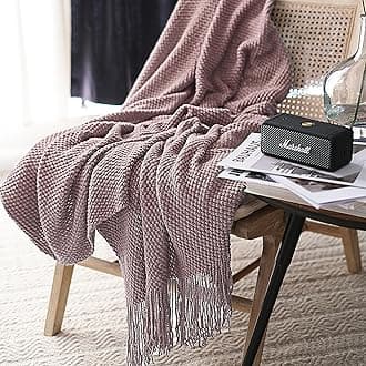 LOMAO Knitted Throw Blanket with Tassels Bubble Textured Lightweight Throws for Couch Cover Home Decor (Brownish Pink, 50x60)