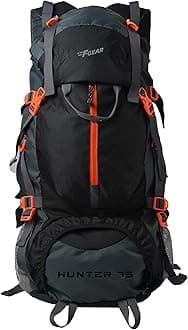 F Gear Hunter 75L, Unisex Hiking Trekking Camping Travel Tourist Outdoor Sport Rucksack with Internal Frame, Rain Cover & Shoe Compartment, Front & Top Open|Made In India |1 year warranty, .Black Grey