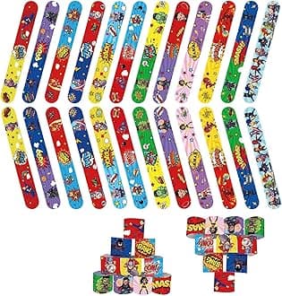 POPOYU 24Pc Superhero Party Bags Fillers Kids Slap Bands, Avengers Bracelets Wristband Favours for Girls Boys Bag Birthday Classroom Gifts