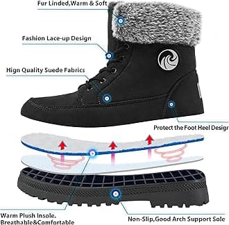 Harence Women's Suede Flat Platform Sneaker Shoes Fashion Winter Lace Up Cotton Snow Boots