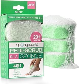 Spongeables Pediscrub Foot Buffer -The Soap In The Sponge Contains Peppermint and Tea Tree Oil For Foot Exfoliating/20+ Washes With Mint Scent, 3 Count