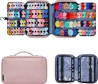 Hair Accessories Organizer for Girls, Hair Accessories Storage Bag, Hair Bow Storage Organaizer for Girls with Multi-Compartments, Baby Hair Accessories Organizer for Travel (Pink)