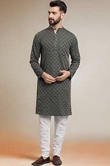 LATEST CHIKAN Men's Cotton Regular Striped Knee Lenght Kurta Full Sleeves
