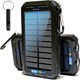 Solar Charger Power Bank 20000mAh, Portable Solar Pone Charger with Compass,Carabiner, Whistle,Flashlights,Solar Panel Charger,Camping Gear Accessory (Black)