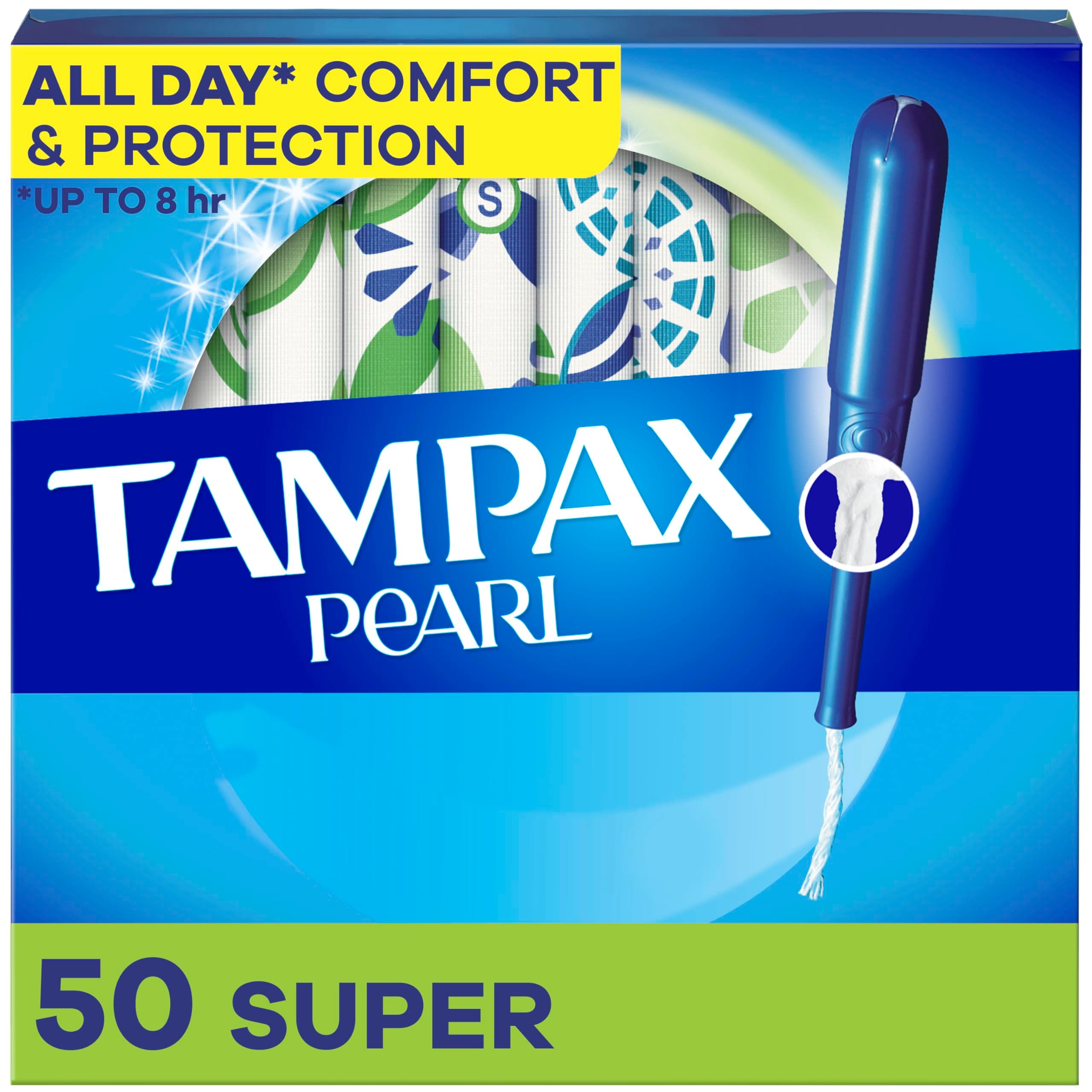 Tampax Pearl Tampons Super Absorbency, With Leakguard Braid, Unscented, 50 Count