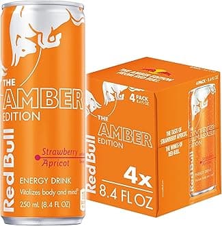 Red BullAmber Edition Energy Drink, Strawberry Apricot, with 80mg Caffeine plus Taurine & B Vitamins, 8.4 Fl Oz, Pack of 4 Cans