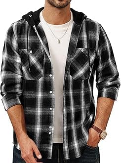 PJ PAUL JONESMen's Flannel Shirt Plaid Hoodie Casual Shirt Long Sleeve Lightweight Shirt Jackets
