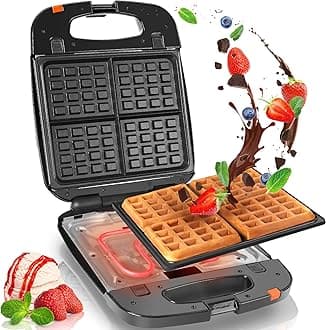 – Duronic Waffle Maker WM60 Non Stick Waffle Iron 4 Square Belgian Waffle Makers with Removable Plates Waffle Machine for Croffles & American Style Waffles