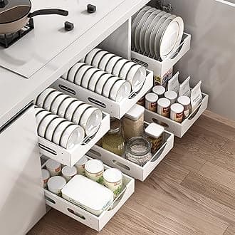 U-HOOME Pull Out Cabinet Drawer Kitchen Organizer,Slide Out Pantry Shelves Spice Rack Fits Spices, Sauces, Cans etc,Under Cabinet Storage (1pcs-Pull out Bowl Rack)