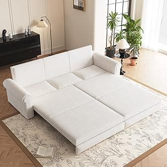 93.7" Pull Out Sofa Bed King Size with Pillows,3-in-1 Convertible Sleeper Couch with Nails Trim,Velvet Upholstered 3 Seater Sofabed for Living Room,Beige