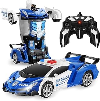 FIGROL Transform Car Robot, Robot Deformation Car Model Toy for Children, Transforming Robot Remote Control Car with One Button Transformation & Realistic Engine Sounds &360 Speed Drifting 1:18 Scale