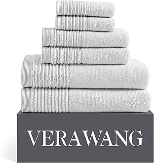 Vera Wang - Bath Towels, Super Soft 100% Cotton Towel Set, Highly Absorbent with a Medium-Weight Plush Feel, Low Linting & Fade Resistant Bathroom Towels (Sculpted Pleat Grey, 6 Piece)