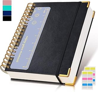 Spiral Notebook Journal 7.6” x 10”, 300 Pages Hardcover Leather Lined Journals for Women Men, B5 Large College Ruled Notebooks with 100 GSM Thick Paper, Spiral Journal for Writing Work School, Black