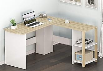 SHW 51 x 51 Inches L-Shaped Home Office Wood Corner Desk wtih Storage, Oak