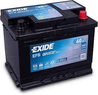 12V 60Ah 640CCA Exide EL600 Stop Start EFB Car Battery - 3 Years Warranty