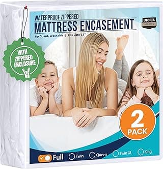 Mattress Protector Zippered Full Size (Pack of 2), 100% Waterproof Bed Bug and Dust Mite Proof Mattress Encasement, Absorbent 6 Sided Mattress Cover