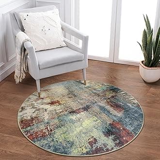 Lahome Modern Abstract Round Rug - 3Ft Small Red Washable Kitchen Round Area Rug Bedroom Circle Mat, Soft Low Pile Non Slip Indoor Throw Carpet for Cabinet Bathroom Living Room Office
