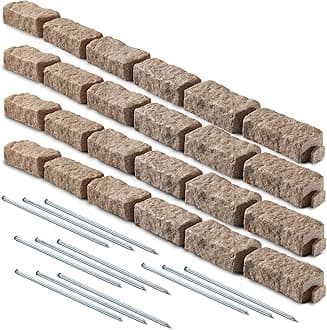 Beuta Landscape Edging | Garden Edging Border | Faux Stone Bricks for Lawn edging, Flower beds, Pathways & Yard Edging– 4 Packs | Each Section Has 6 Bricks 48"L x 4"W x 2.25"H | 12 Spikes |Sandstone
