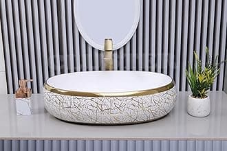 CLUSTER Designer Glossy Ceramic Table Top Wash Basin For Bathroom | Countertop Bathroom Sink For Livingroom, Resturant Decor, Oval Shape (23.6 x 15.7 x 6 inch) (CLTT-239)