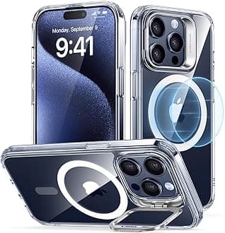 for iPhone 15 Pro Case Cover, Compatible with MagSafe, Built-in Stash Stand Phone Case, Military-Grade Protective Case, Scratch-Resistant Back Cover, Classic Series, Clear